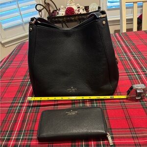 Kate Spade Leila Black Leather Medium Triple Compartment Purse & Wallet Set